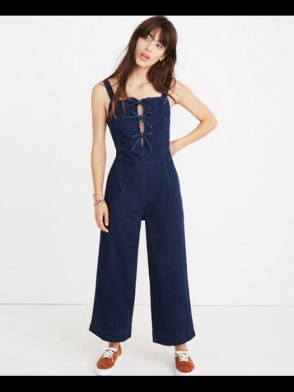 Madewell Navy Blue Wide-Leg Denim Tie-front Jumpsuit - Size 00